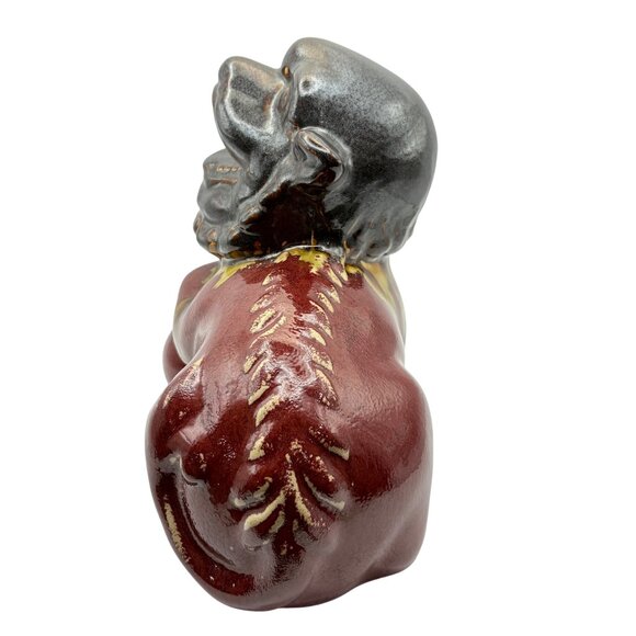 Vintage Ceramic Foo Dog Figurine In Red & Black Glaze Chinese Guardian Lion - Picture 6 of 10